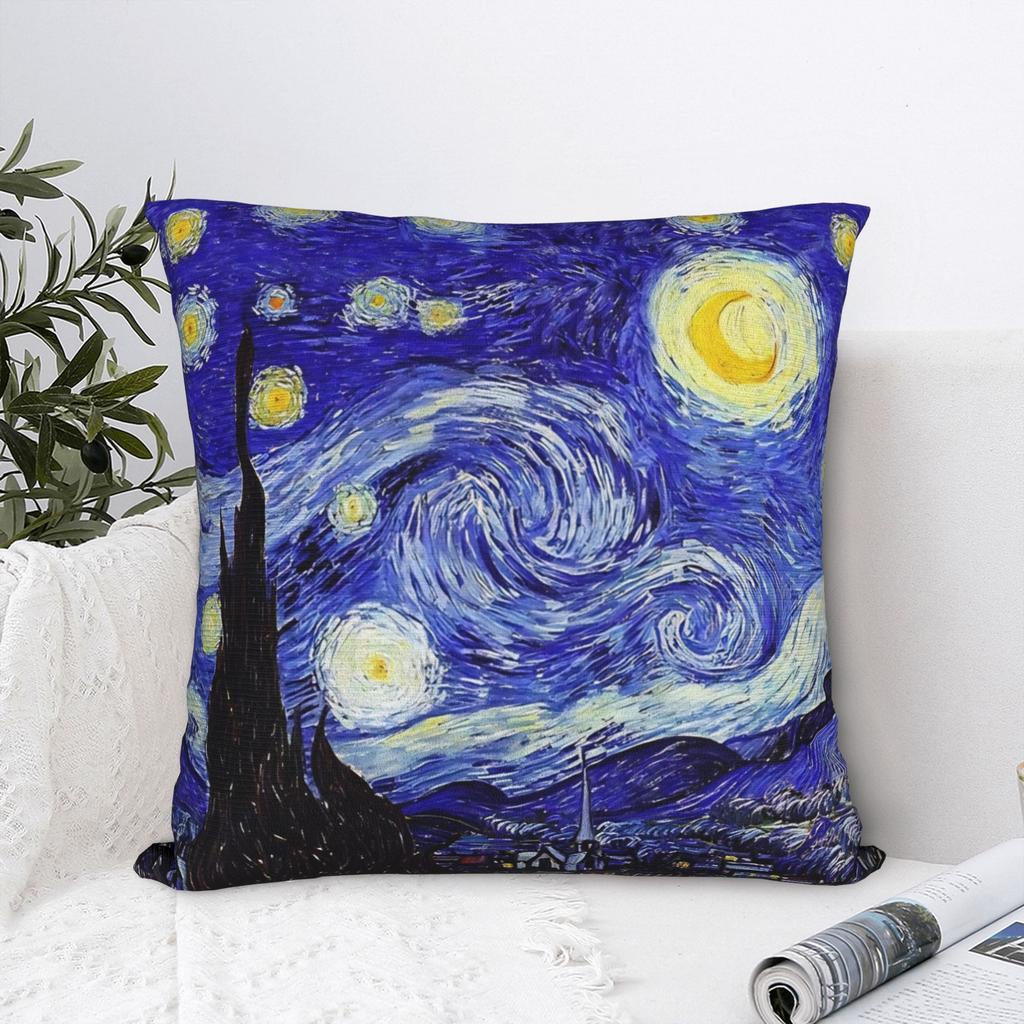 A Starry Night Van Gogh Mountain Inspiration Square Pillowcases Bed Car Cushion Case Cute Decorative Throw Pillow Case