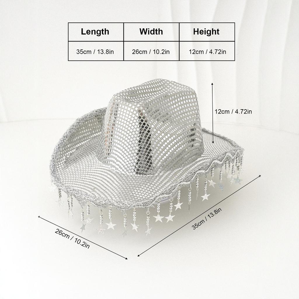 Men's and Women's Western Cowboy Hats, Sequined Fringed Stars, Wide-brimmed Hats, BR Street Party Jazz Hats.