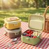 Quadratische 304 Edelstahl Bento Lunchbox mit Besteck & Griff Tragbarer Cartoon Obstsalat Lebensmittelbehälter für Kinder Schüler