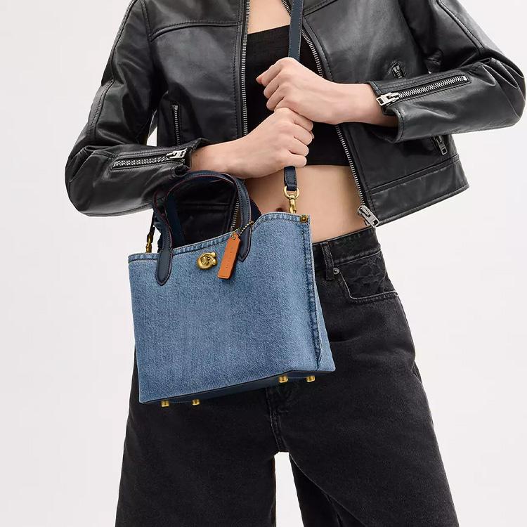 Coach Willow 24 Magnetic Buckle Denim Shoulder Crossbody Handbag Medium Women Handbags Brass Indigo CR708-B4IN