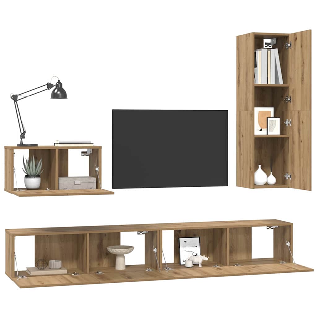 Wall Mounted TV Cabinet 4 pcs Artisan Oak Wood Based Material