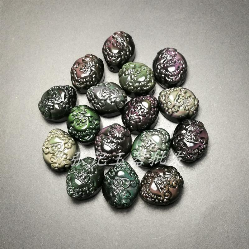 Unisex Black Obsidian Beast Head Bracelet with Rainbow Eyes 21*18*13mm