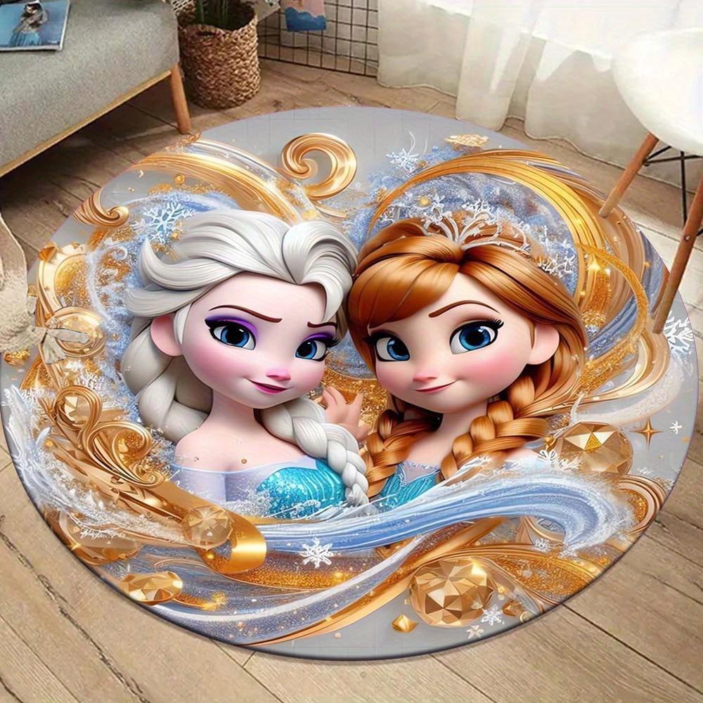 1pc Frozen Elsa and Anna Round Area Rug , Playroom Bedroom Living Room Indoor Decor Rug , Perfect for Leisure Areas , Bedside , Cloakroom ,