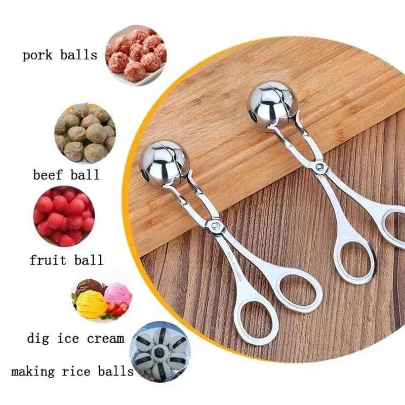 Strumento per fare le polpette di carne, clip in acciaio inox, cucchiaio rotondo per formare le polpette di riso, stampo per fare le polpette, gadget da cucina antiaderente e ripieno