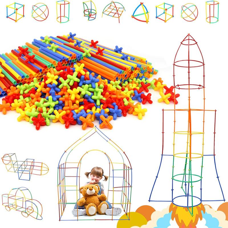 500/300/100PCS Straw Constructor Toys STEM Building Interlocking Plastic Engineering Children Educational Blocks De Construcción