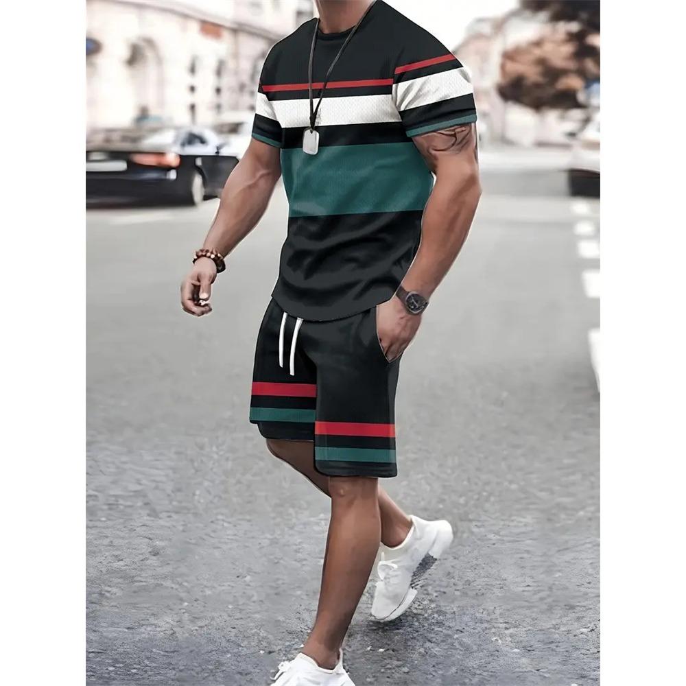 New Summer Men's Sports Short Sleeve T-Shirt Set, Two-Piece Outdoor Travel Shorts Training Outfit