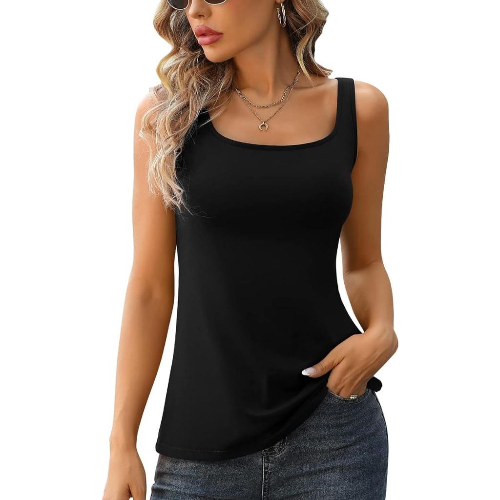 CHARMLEAKS Tank Top for Women with Built-in Padded Bra Adjustable Wide Strap Camisole Cotton Cami Shirts