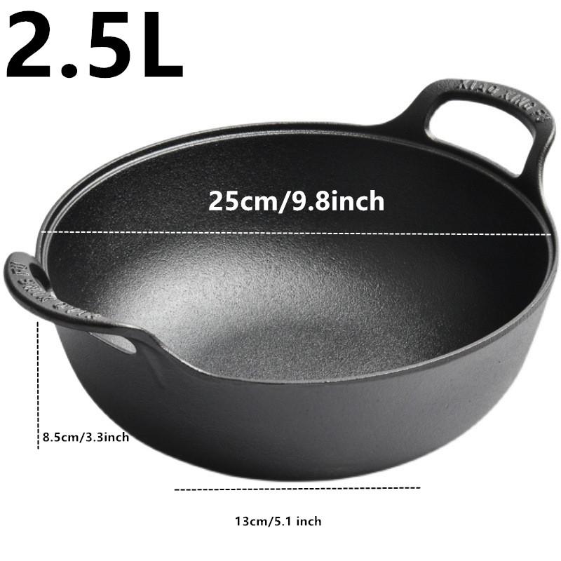 

25cm Pre-seasoned Cast Iron Casserole Dish with Loop Handle 3 Qt Saucepan Heavy Soup Pot Dutch Oven Kitchen Utensil Grilling Wok