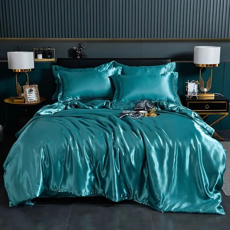 Luxus 100% Seidenbettwäsche-Set mit Bettbezug-Set Doppel- King- Queen-Size Bettwäschebezug-Set 4-teilig Bettdecke Bettwäsche-Sets
