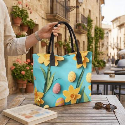  Easter Daffodil Print Tote Bag Casual Large Capacity Daily Shoulder Handbag