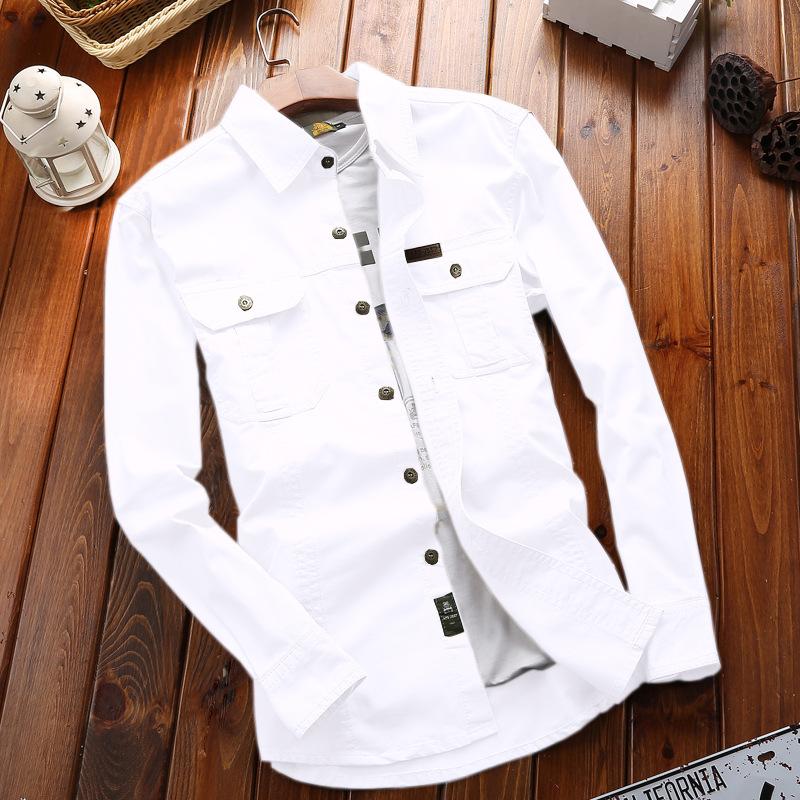 New Men's Spring and Autumn Long-sleeved Solid Color Shirt Military Uniform Outdoor Shirt Large Size Outdoor Workwear
