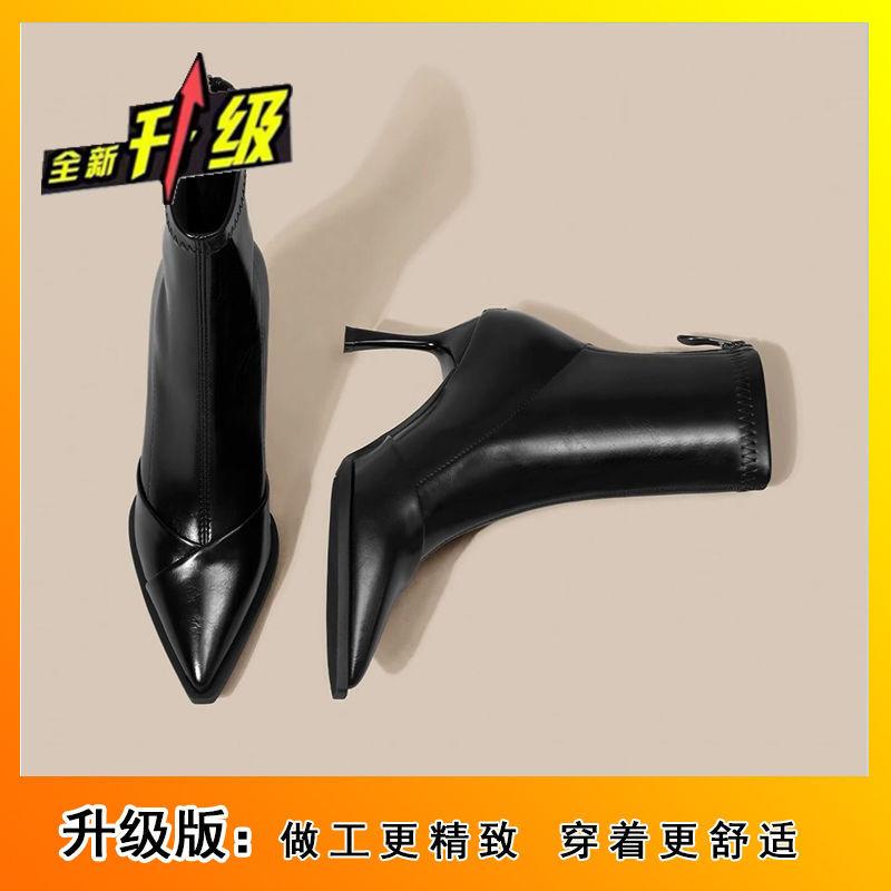 European and American Retro Pointed Autumn and Winter Short Boots Children's Temperament High Heels Patent Leather Thin Niche Pure Desire Wind 2025 Ne