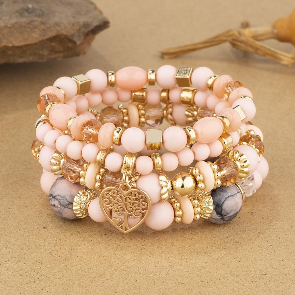 New Acrylic Beads Chain Bracelet Set For Women Tree Of Life Charm Elastic Bangle Female Bohemian Jewelry Accessories