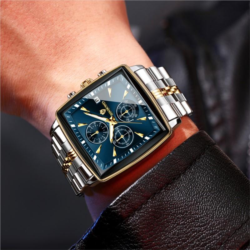 BINBOND Men Multifunctional Quartz Watch Three-Eye Six-Hand Business Stainless Steel Band Fashion Casual Wristwatch Reloj Hombre