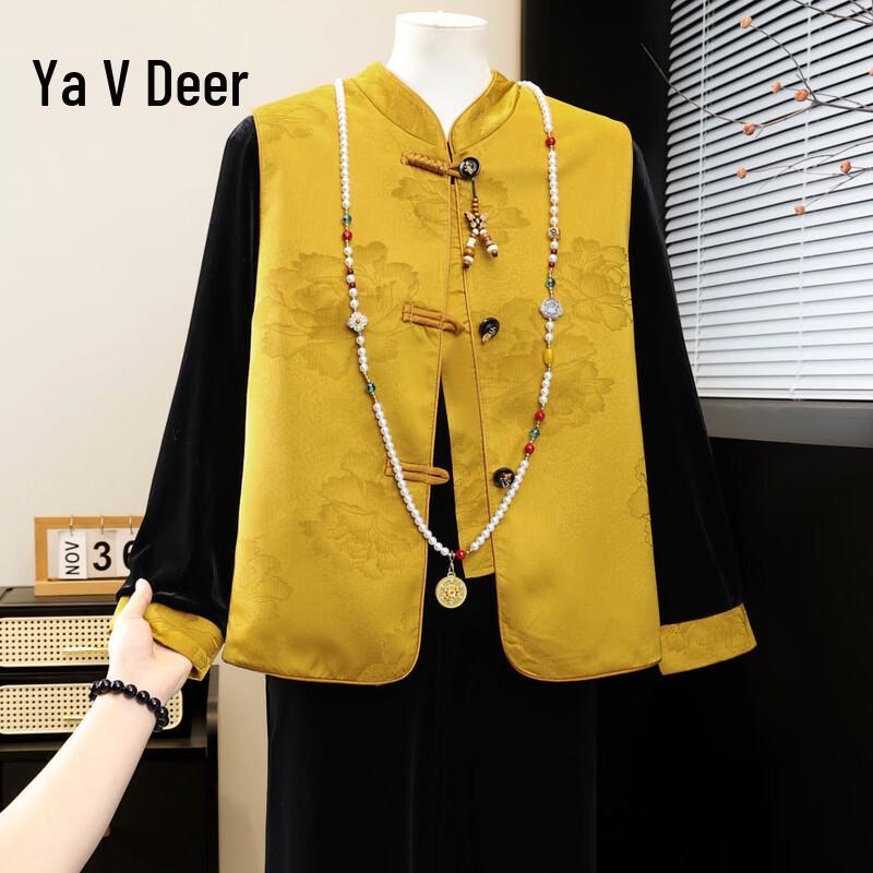 Элегантный золотистый бархатный жилетный комплект из 3 предметов для мам XL