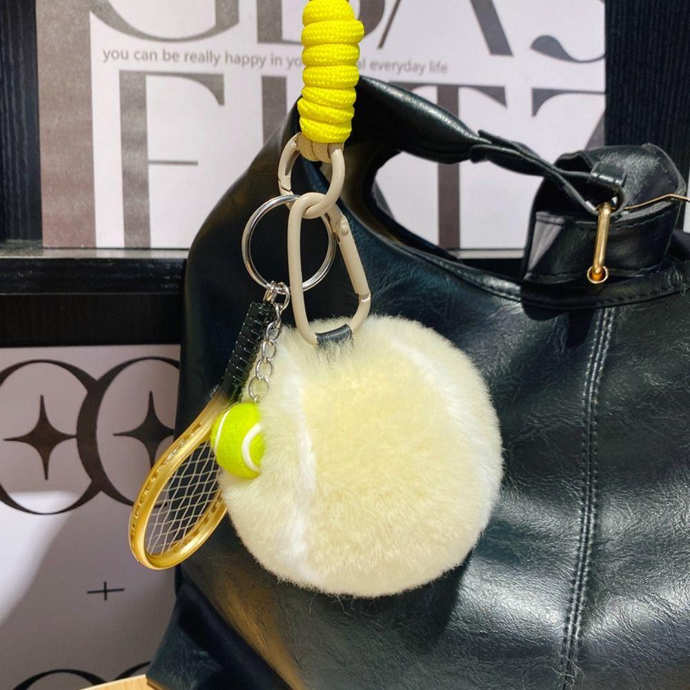 Anti Lost Rex Rabbit Fur Keyrings Backpack Hanging Plush Tennis Keychain Creative Gift