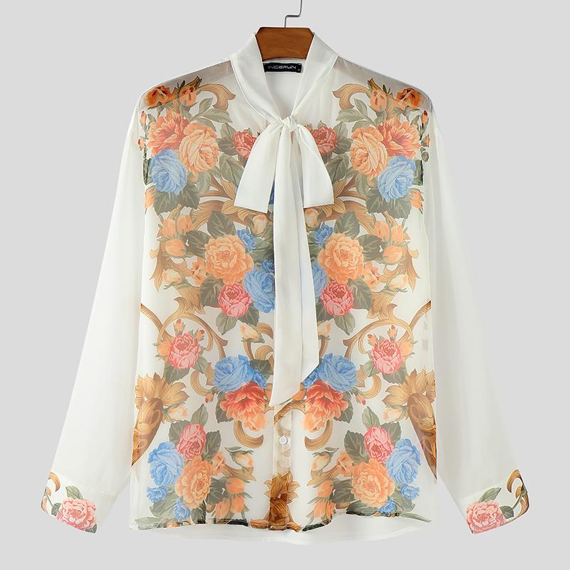 

INCERUN Элегантные мужские рубашки с длинным рукавом, принтом, повседневные, свободного кроя 5XL белый