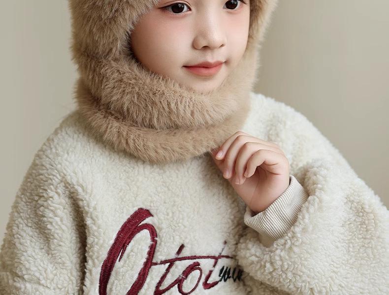 Kids' Wool Hat and Scarf Set with Ear Protection for Women and Boys - Warm, Velvet-Lined Pullover for Autumn and Winter
