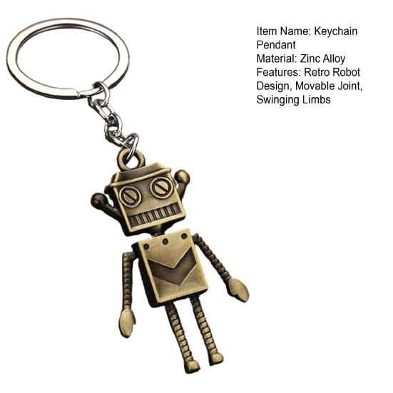 Keychain Pendant Retro Robot Design Movable Joint Swinging Limbs Decorative Key Ring Backpack Accessory