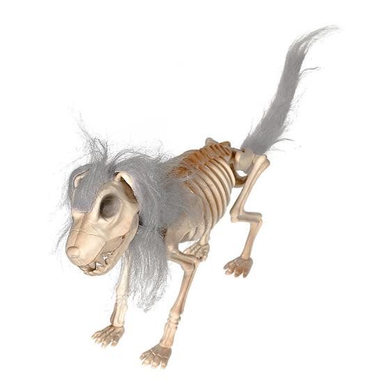 Halloween Skeleton Dog Decoration Posable Standing Dog Skeleton with Movable Joints Plastic Full Body Dog Bone with Mane