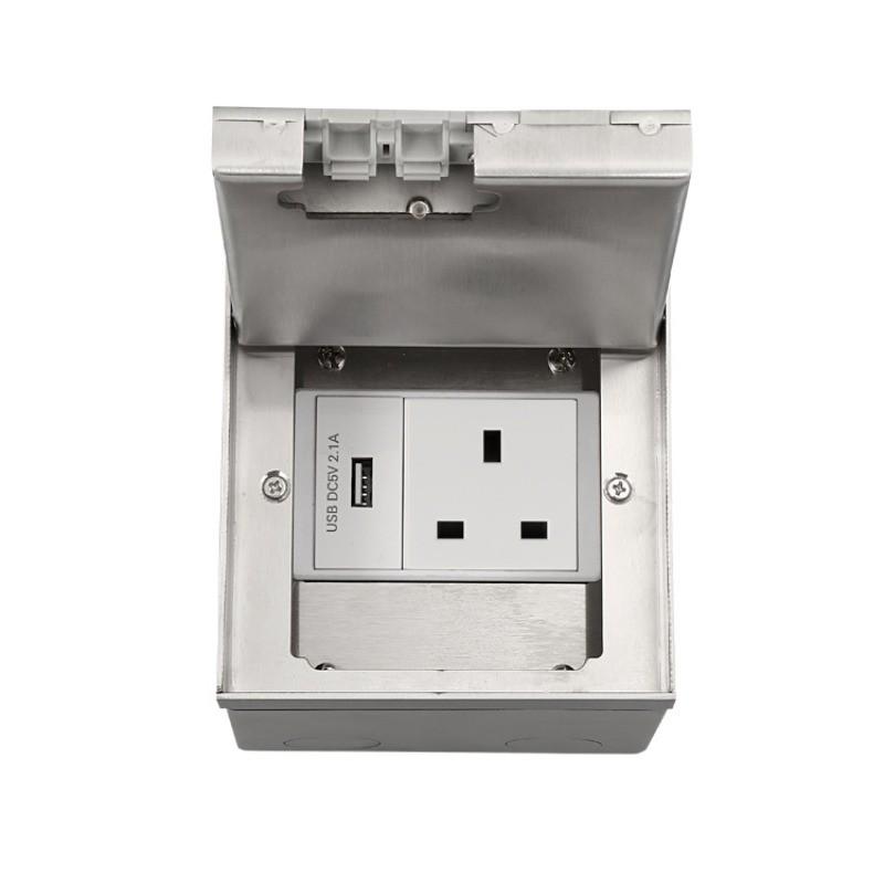 Embedded Invisible Floor Socket Stainless Steel Marble Style Universal Three Hole Flat USB Charging Power Socket