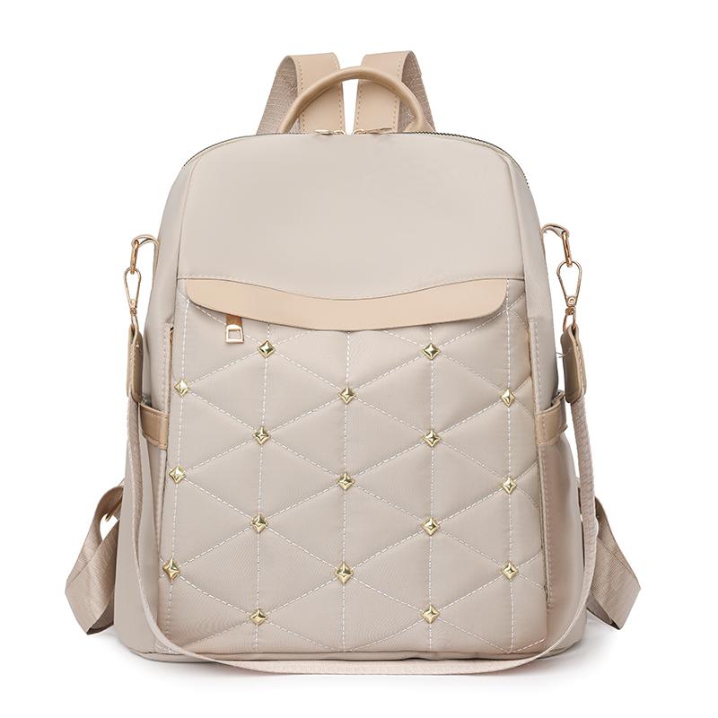 Вышитый ромбовидный рюкзак Женский рюкзак большой вместимости Многофункциональная сумка через плечо бежевый