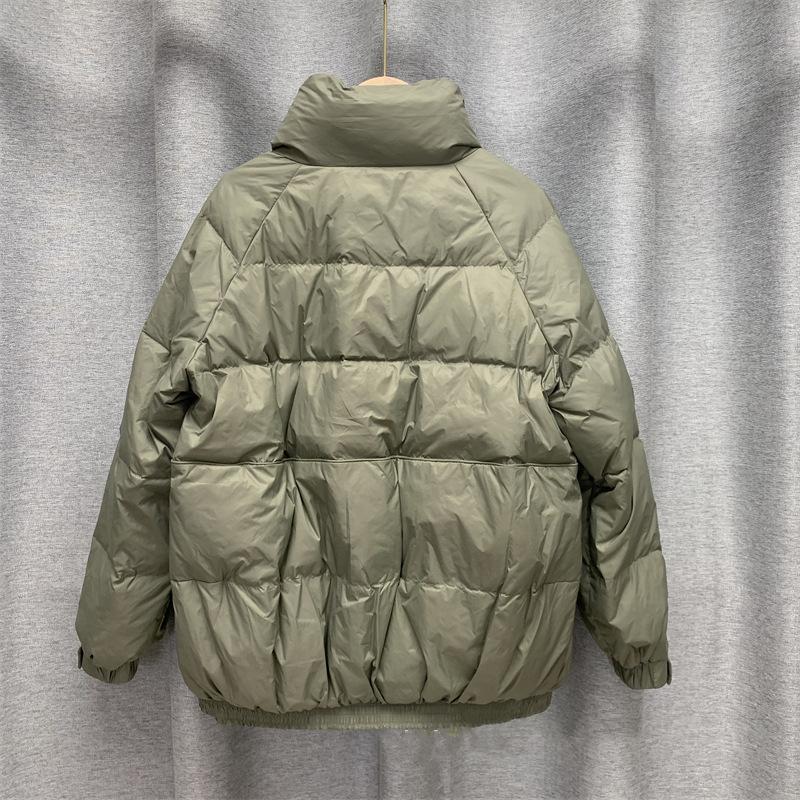 Femei, toamnă iarnă, jachetă albă din puf de rață, haină căptușită, guler scurt, mânecă completă, buzunar cu fermoar, vrac, îngroșare, culoare solidă