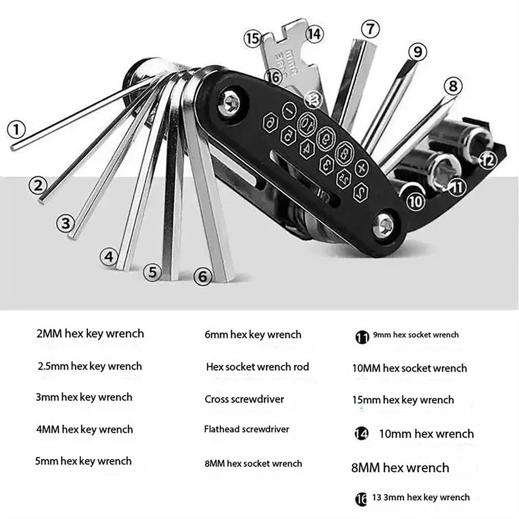 16 In 1 Mountain Bike Portable Socket Multipurpose Wrench Bicycle Multi Tool Screwdriver Motorcycle Bicycle Repair Tools