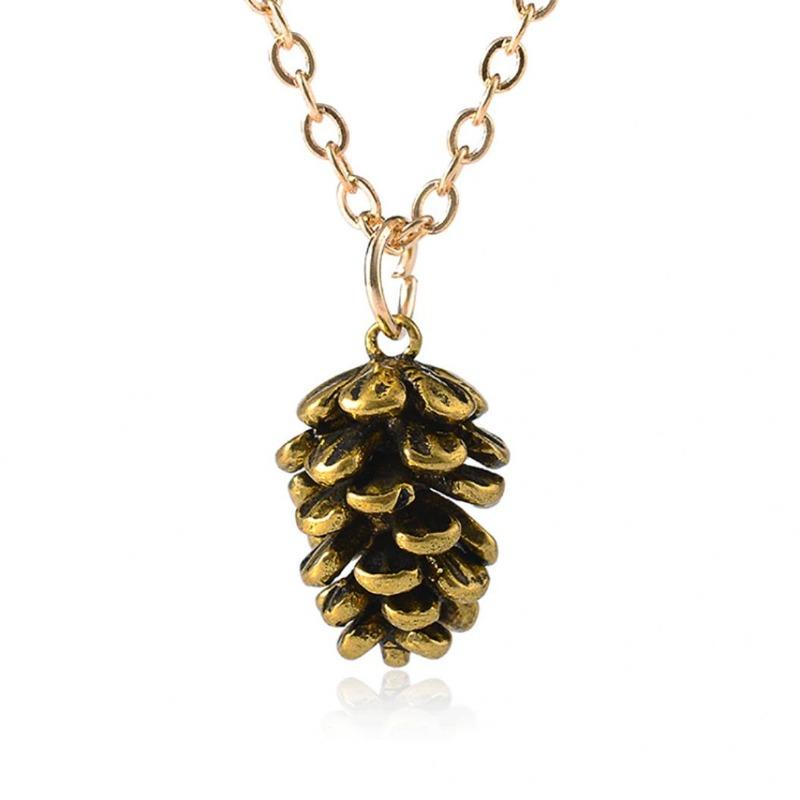 Vintage Frauen süße Tannenzapfen Form Anhänger dünne Kette Halskette Schmuck Geschenk
