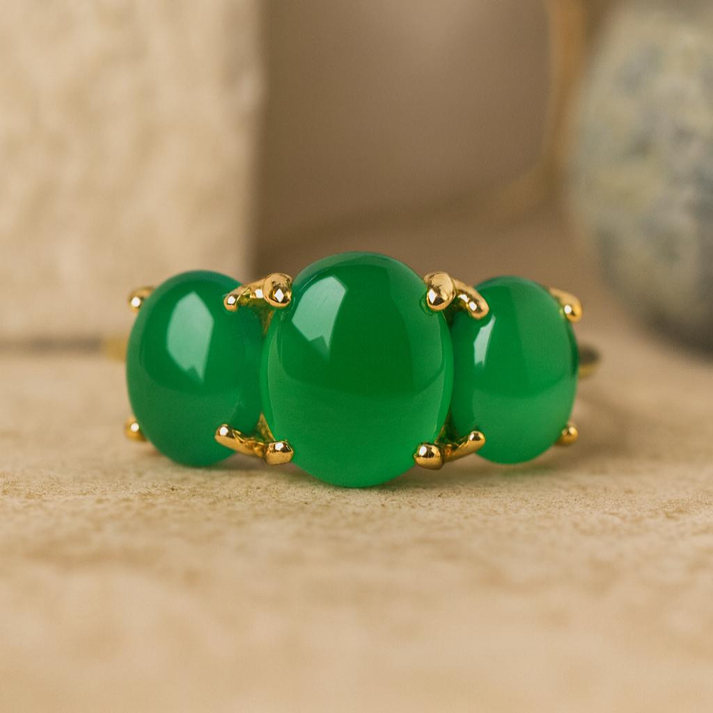 

Женское кольцо из натурального зеленого оникса 9X7 мм, кольцо с тремя драгоценными камнями, эффектный подарок для любви, персонализированное украшение Q розовый