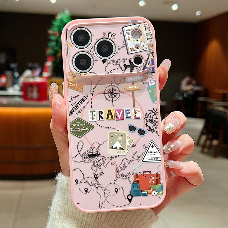 Travel Map Patterned Magnetic Phone Case For iPhone 17 Pro Max 16 15 14 13 Pro Max For Magsafe Wireless Charge TPU PC Back Cover