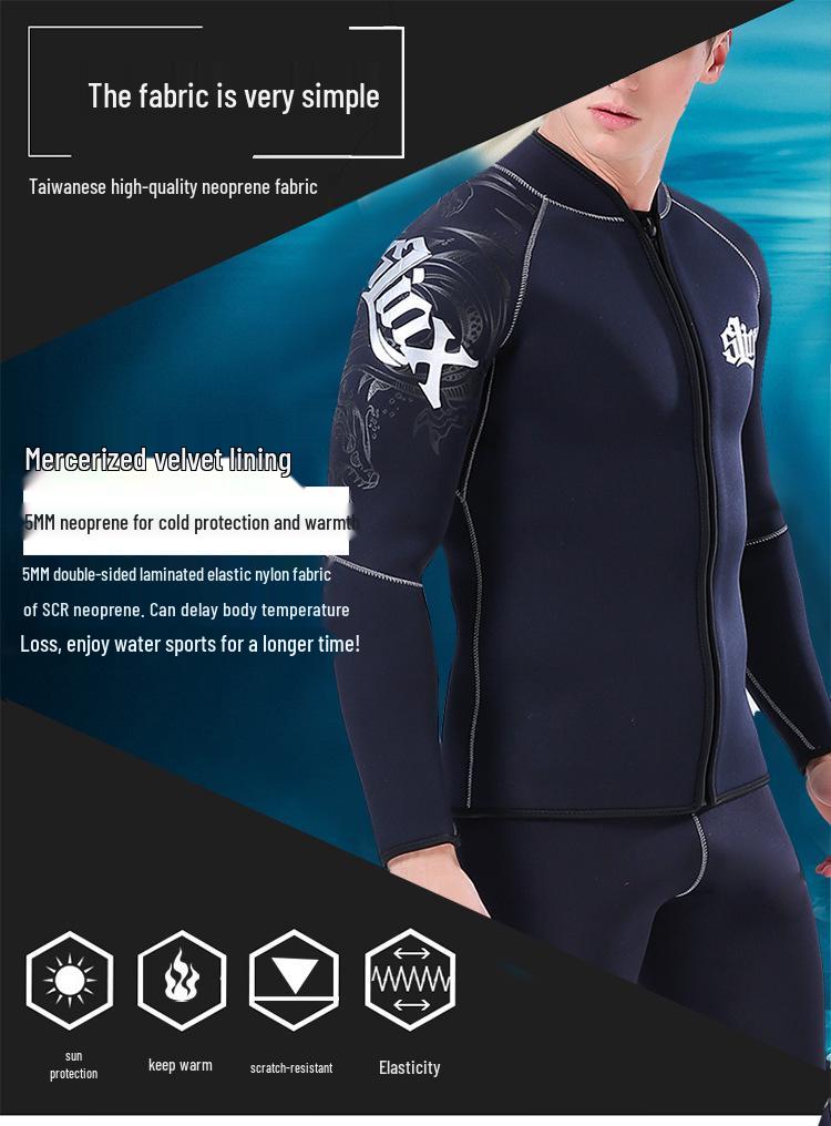 SLINX 5mm Fleece-Lined Warm Wetsuit Jacket for Surfing & Diving