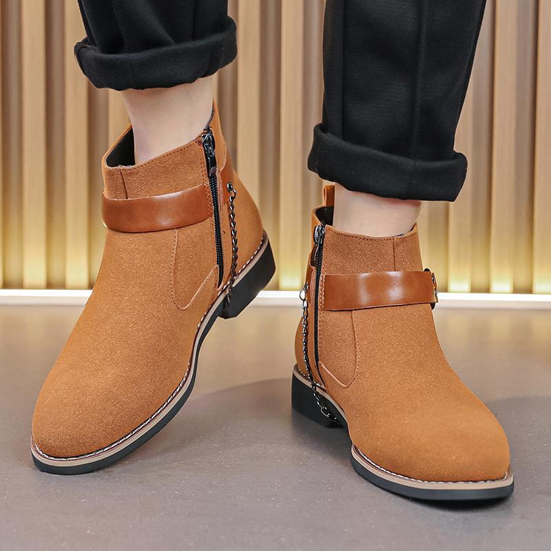 Fashion Men's Retro Classical Chelsea Boots Suede Leather Men Fashion Side Zipper Ankle Boots Casual Short Boots Handmade High-Top Shoes