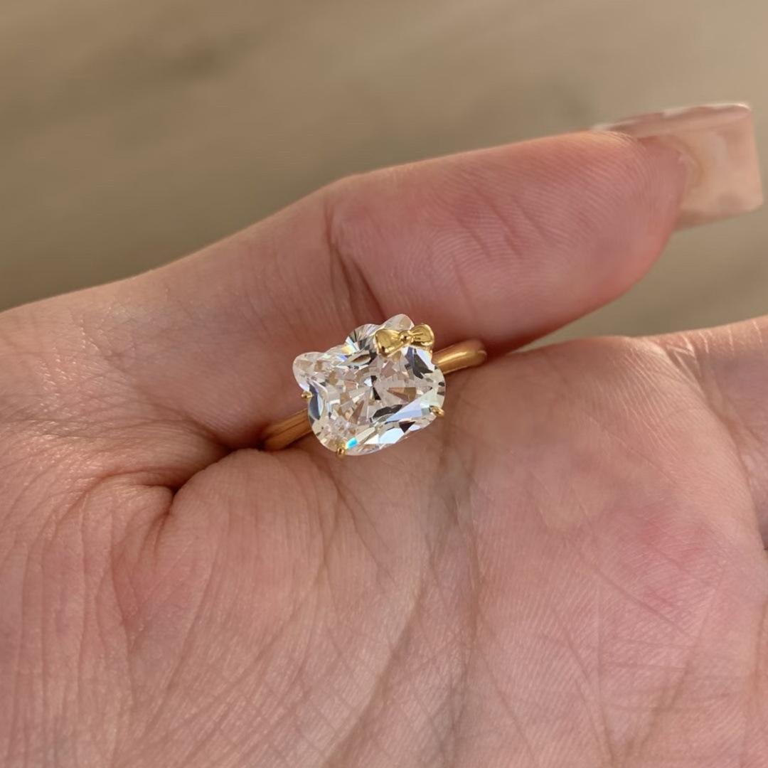 2026 French Cute Cat Bow Ring Female Cat Zircon Niche Design Premium Sense Index Finger Ring no. 6
