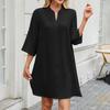 Women's Casual Solid Color Waist Cinched V-neck Dress