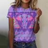 Female ethnic elephant 3D printed T-shirt, retro animal printed T-shirt, round neck casual summer T-shirt, loose short sleeved T-shirt