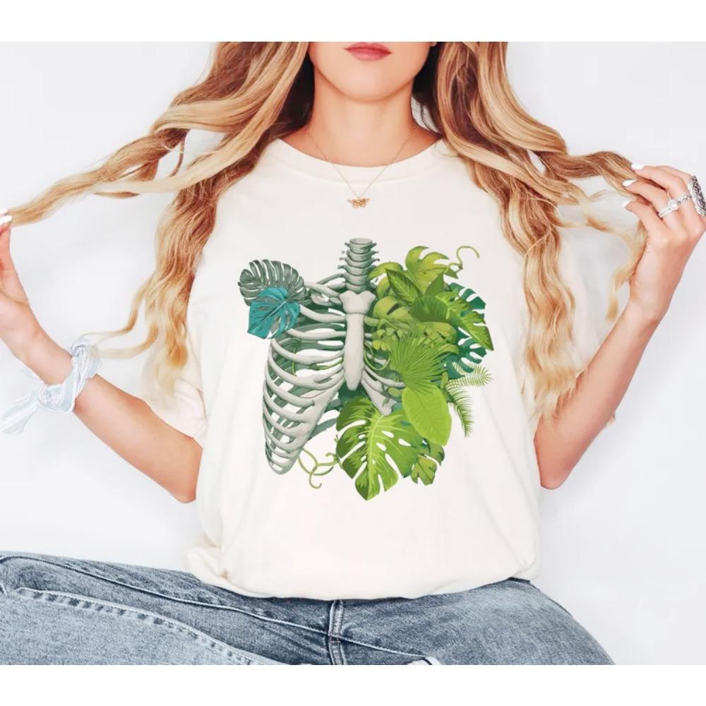 Women's Vintage Skeleton Plant Body Plant Lover T-Shirt Men Tee Unisex Oversized Loose Streetwear Loose Top