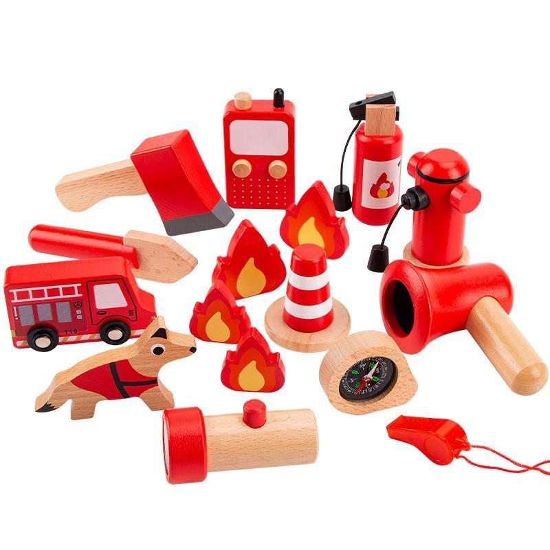Character simulation playing house firefighter police detective kit simulation wooden magnifying glass exploration toy