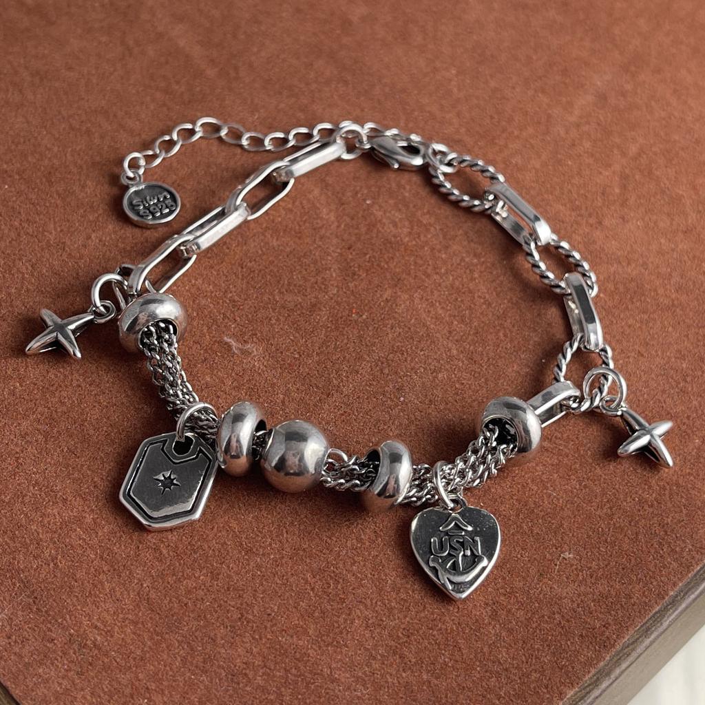 100% Solid 925 Sterling Silver Retro Bracelet for Women Men Vintage Handmade Heavy Chain Simple Bracelet Birthday Gift