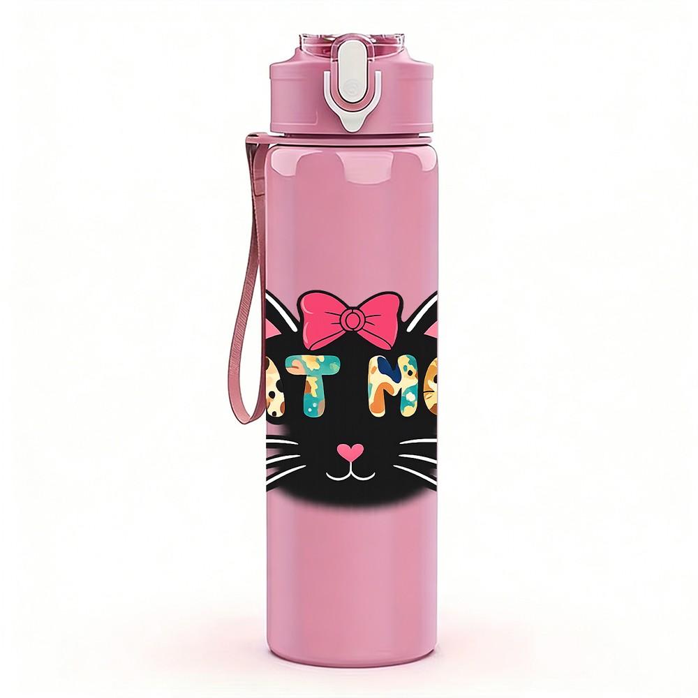 1PC Cat Mom Heart Love Theme Print 750ml Color Plastic Sports Water Bottle Leakproof Flip Straw Lid Suitable for Sports Office Home Use