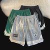 Herrsommar Hip-Hop Kontrastfärg Basketshorts med Broderade Bokstäver