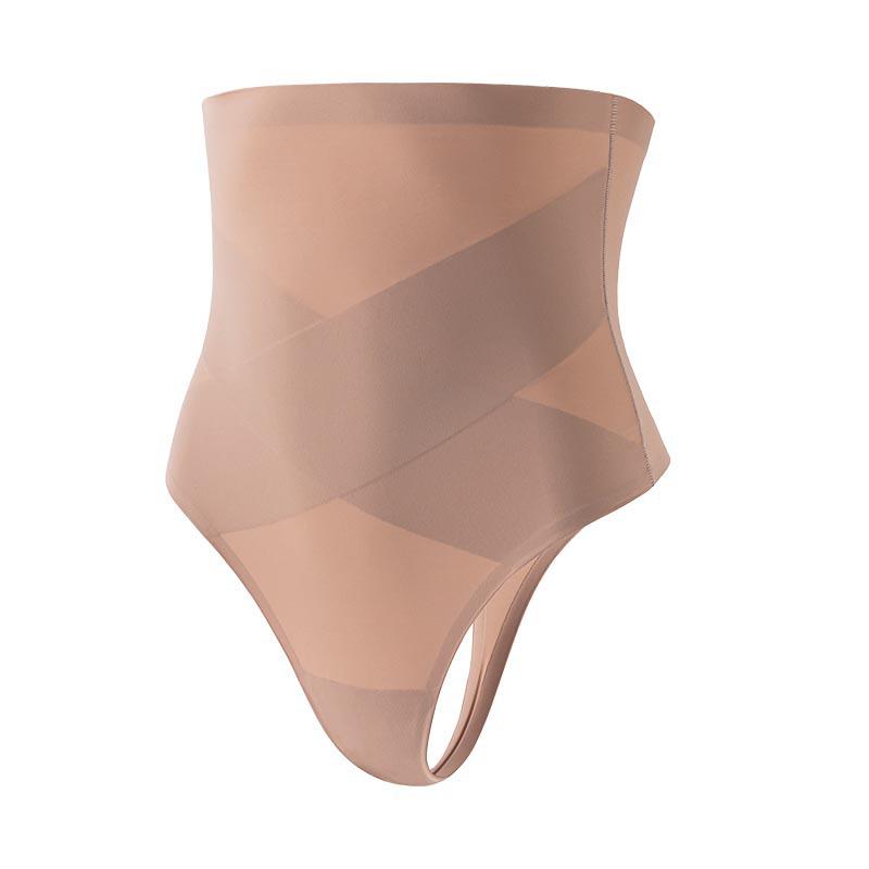 Große nahtlose High-Waist Tummy Control Po-Hebende Tanga XL beige