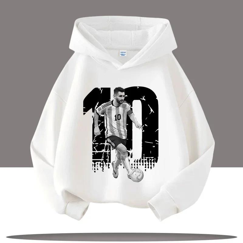 

Новая модель толстовки с капюшоном для мальчиков Звезда футбола Месси Размер 10 Мультяшный принт Повседневная рубашка - Одежда на осень/зиму 130