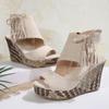 Large Size Wedge Heel Sandals Women's Spring and Summer Fringed High Heel Fish Mouth Platform Women's Shoes Muffin Sole Shoes