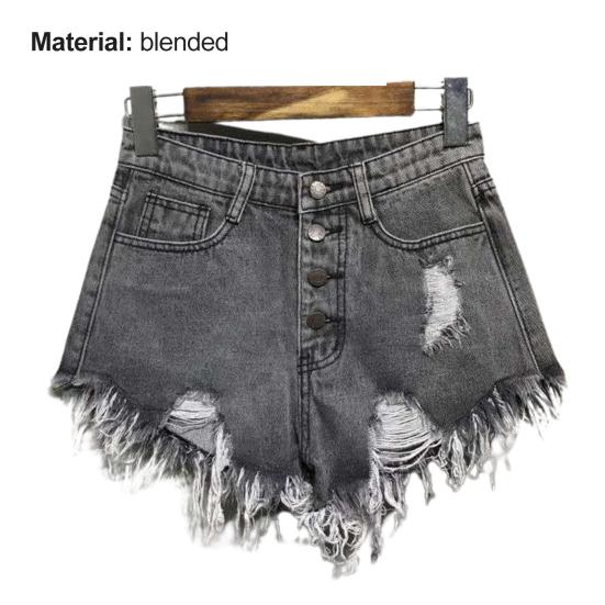 Damen-Shorts mit Quaste, lockeres All-Match, hohe Taille, Knopfleiste, zerrissene Shorts, Freizeitkleidung