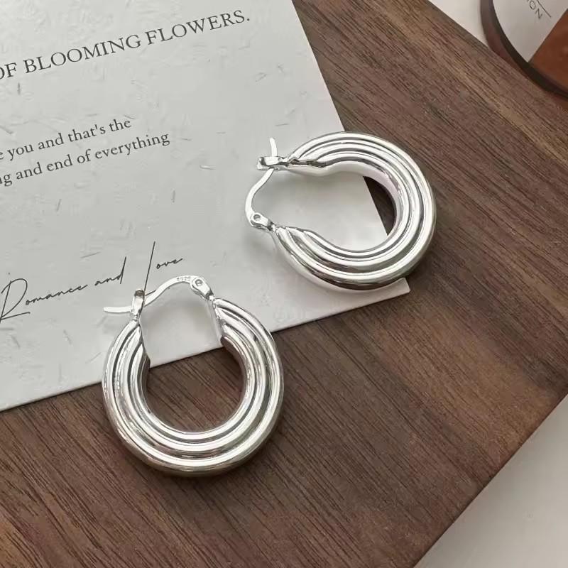 925 Sterling Copper Vintage Earrings For Women Trendy Simple Round Strip Earring Zircon Prevent Allergy Party Accessories Gift