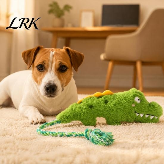 Puppy Soothing Gum Teething Tool Plush Crocodile Dog Toy, Squeaky Stuffed Chew Interactive Tug Toy of War for Teething, Small Medium Dogs Anxiety