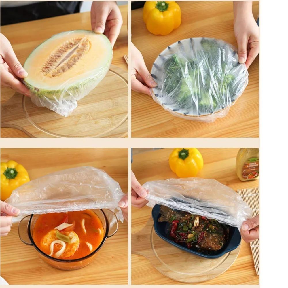 300/500 ks Plastové sáčky Přilnavá fólie Kryt Elastický okraj Potravinové víčka na mísy Ledničky