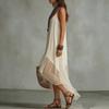 Women Sleeveless V Neck Asymmetric Hem Maxi Dress Solid Color Casual Loose Fit Summer Beach Dress