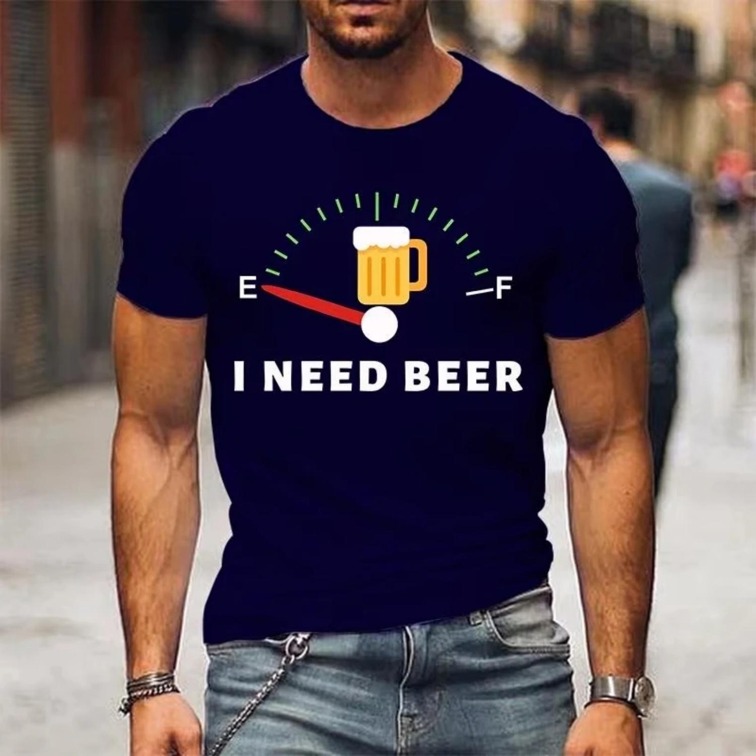 

Милые футболки с принтом «Мне нужна пива» для мужчин, летние, с коротким рукавом, повседневные, забавные мужские топы с графикой и круглым вырезом S чёрный